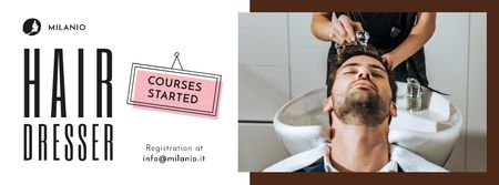 Plantilla de diseño de Hairdressing Courses stylist with client in Salon Facebook cover 
