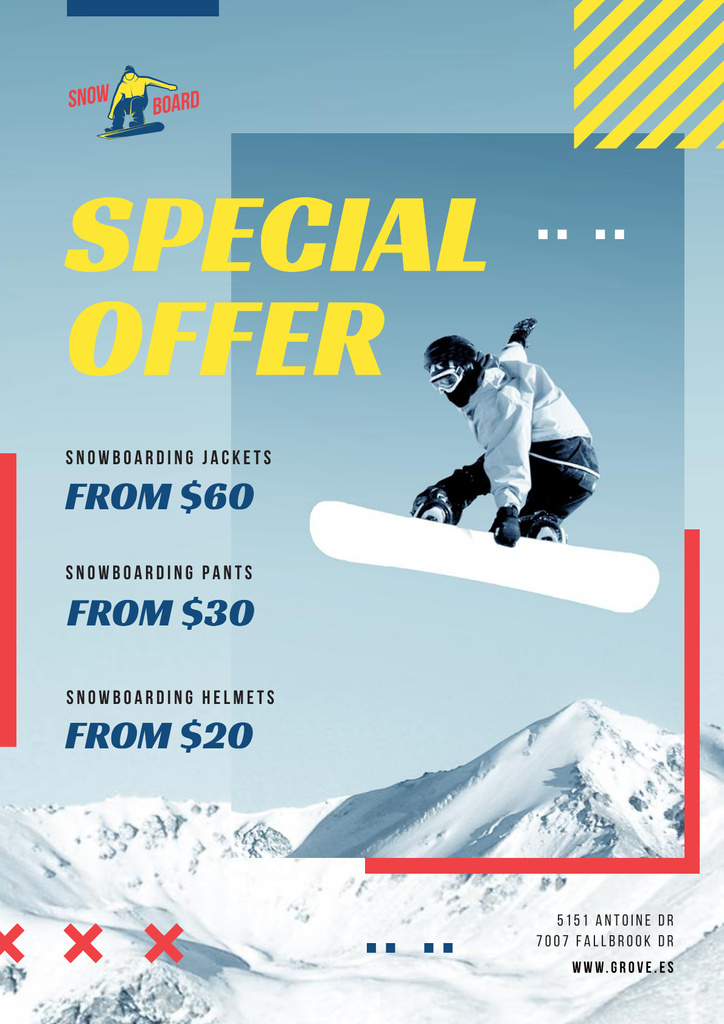 Man Riding Snowboard in Snowy Mountains Poster – шаблон для дизайну