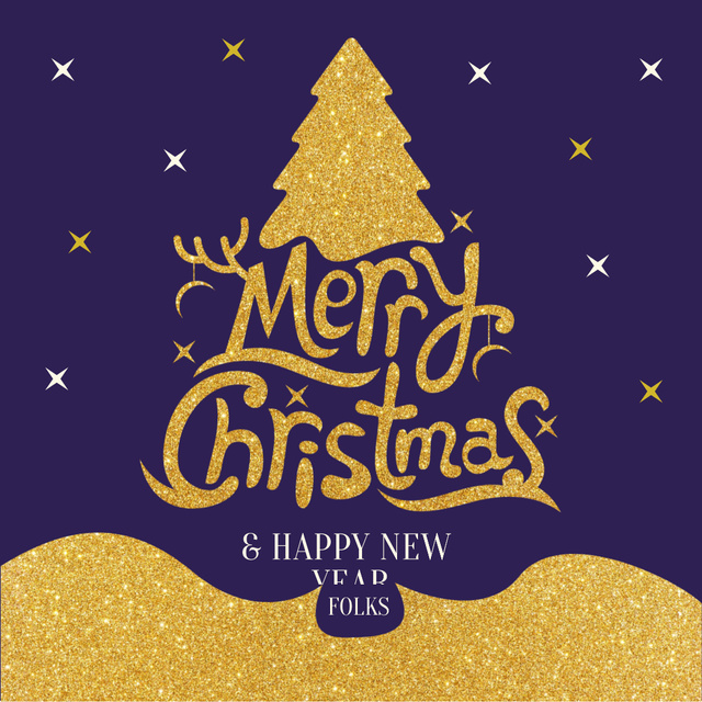 Merry Christmas Greeting with Golden Christmas Tree Instagram – шаблон для дизайну
