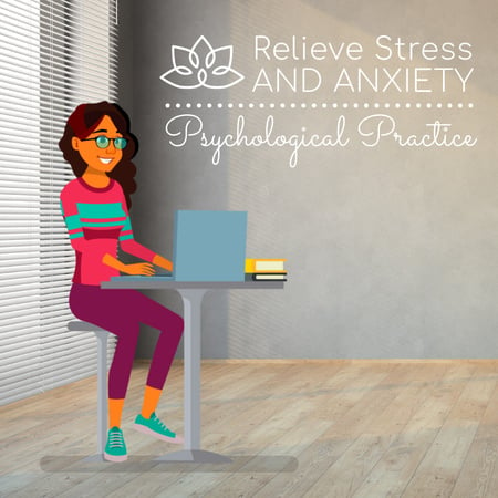 Platilla de diseño Psychological Practice Guide with Stressed Woman with Laptop Animated Post