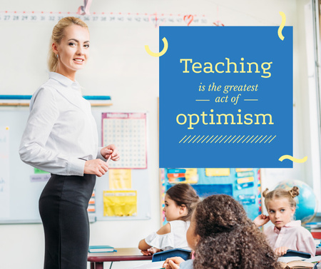 Teaching quote Kids Studying in Classroom Facebook Design Template