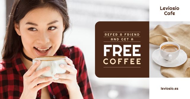 Designvorlage Cafe Promotion Woman with Cup of Coffee für Facebook AD