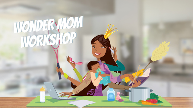 Multitasking wonder mom with baby Full HD video – шаблон для дизайну