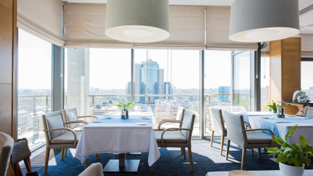 Panoramic kitchen with cityview Zoom Background – шаблон для дизайну