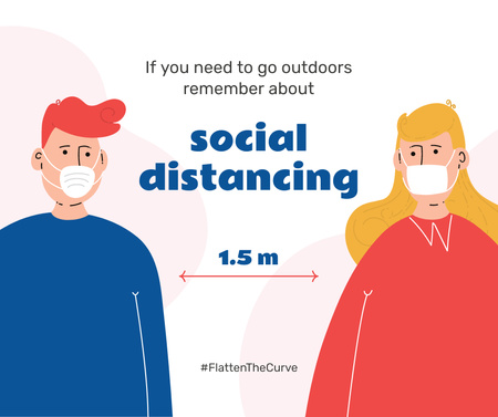 #FlattenTheCurve Reminder of Social Distance between People Facebookデザインテンプレート