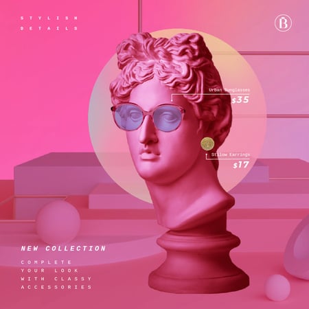 Sunglasses Ad with Sculpture in Pink Eyewear Animated Post Design Template