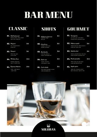 Designvorlage Alcoholic Drinks on Bar für Menu