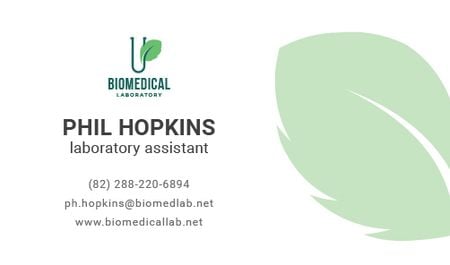 Laboratory Assistant Services Offer with green leaf Business card Design Template