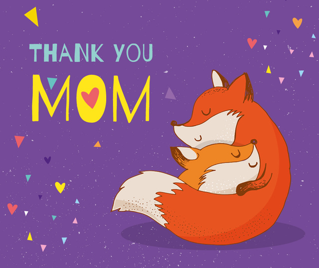 Fox hugging kid on Mother's Day Facebook Design Template