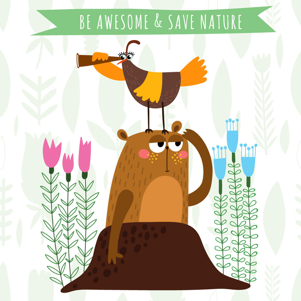 Funny Animals exploring Nature Instagram AD Design Template
