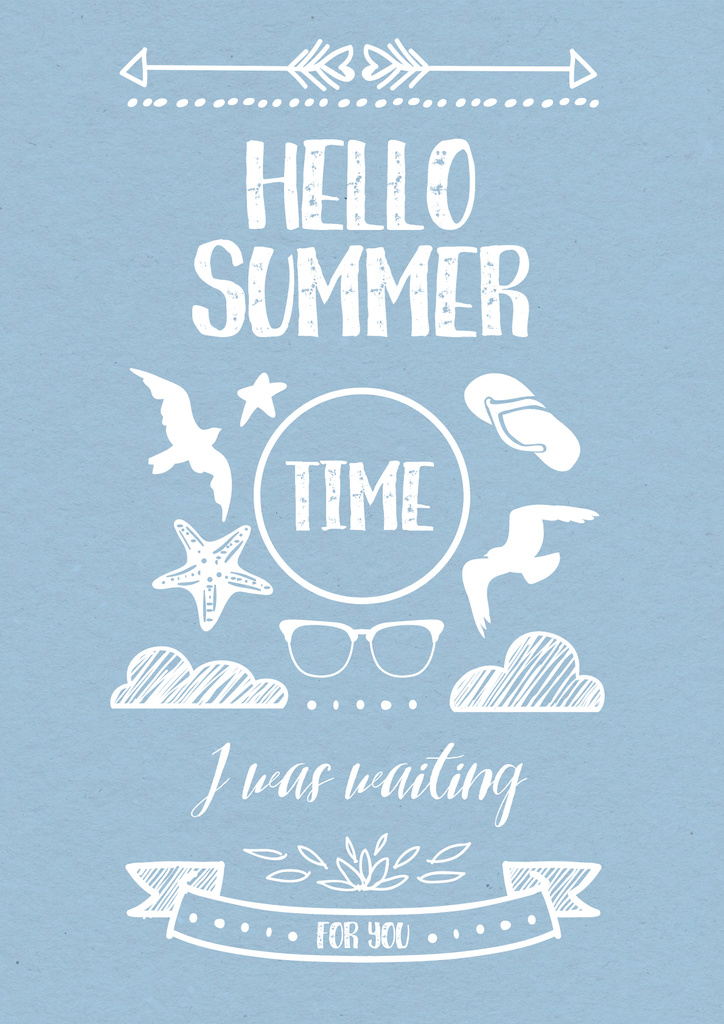 Hello summer Quote on Blue Poster Modelo de Design