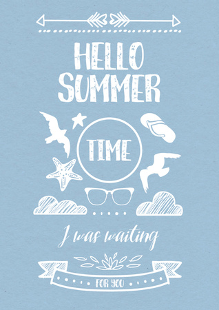 Platilla de diseño Hello summer Quote on Blue Poster