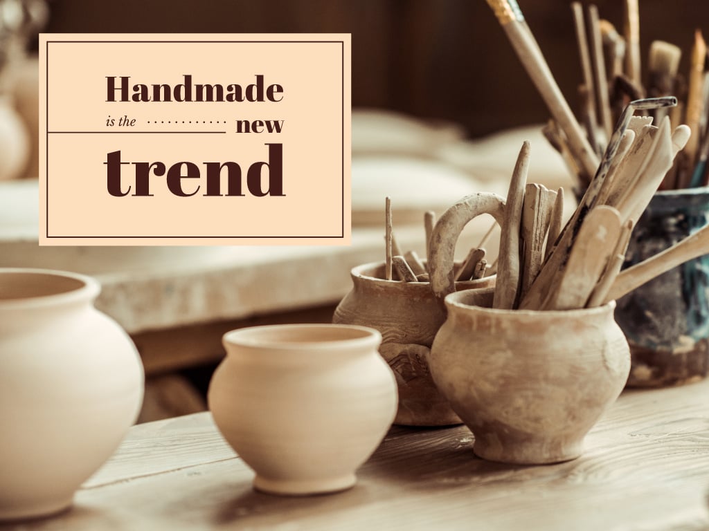 Platilla de diseño Handmade Trends Pots in Pottery Studio Presentation
