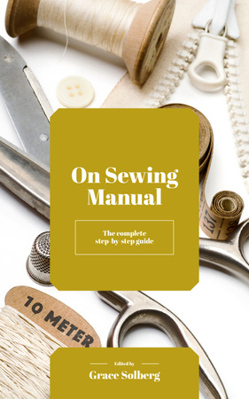 Sewing Manual Tools and Threads in White Book Cover – шаблон для дизайну