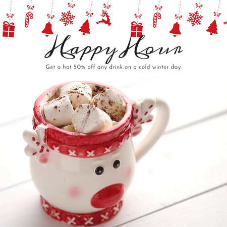Winter Holidays Offer with Cocoa and Marshmallow Animated Post Design Template