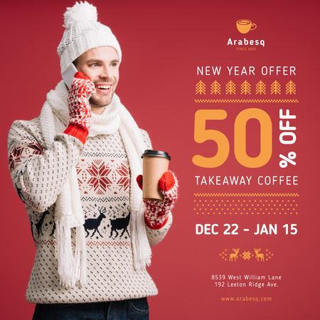 New Year Offer Man with Takeaway Coffee Instagram Modelo de Design