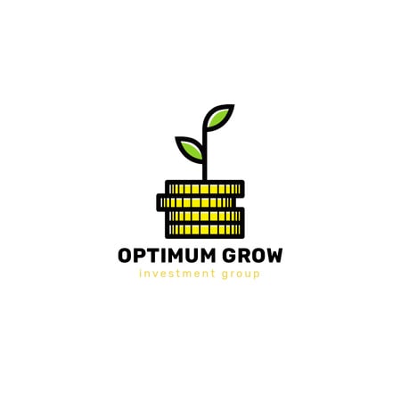 Ontwerpsjabloon van Logo van Advertentie van beleggingsmaatschappij met plant op stapel munten