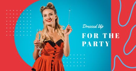 Woman in holiday red dress Facebook AD Design Template