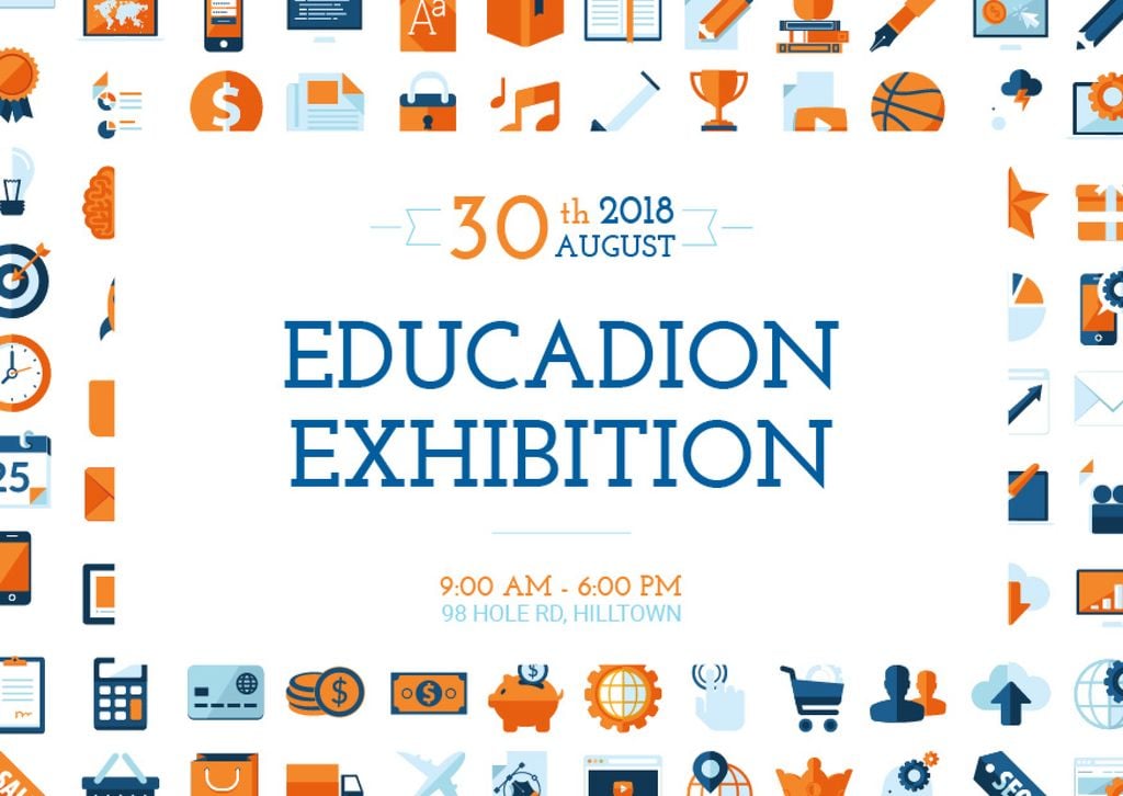 Education exhibition announcement Postcard Design Template