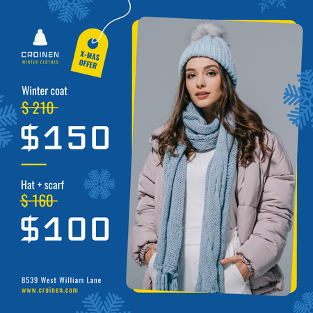 Fashion Sale Woman in Winter Clothes Instagram Design Template