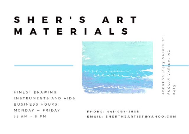 Art Material Store ad with Sea Landscape Postcard Design Template
