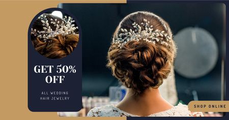 Wedding Jewelry Offer Bride with Braided Hair Facebook AD Design Template