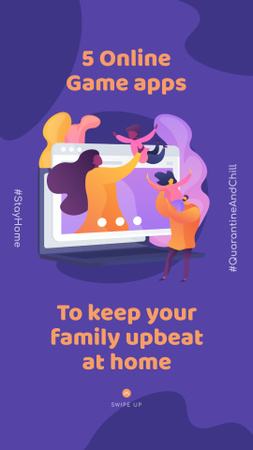 Platilla de diseño #QuarantineAndChill Online Game apps Ad with Happy Family Instagram Story