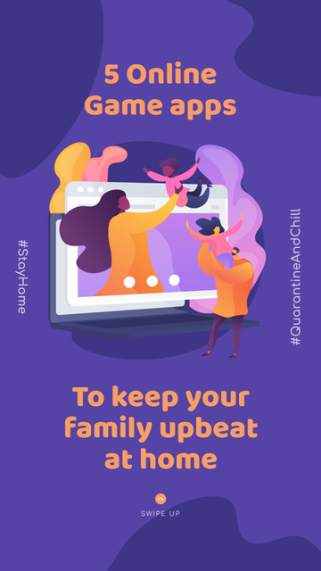 Platilla de diseño #QuarantineAndChill Online Game apps Ad with Happy Family Instagram Story