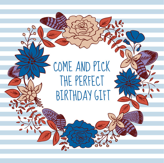 Birthday gift in Flower Wreath Instagramデザインテンプレート