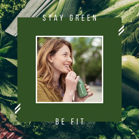 Girl drinking green smoothie Instagram Design Template