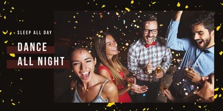 Party Invitation with People Dancing Under Confetti Twitter tervezősablon