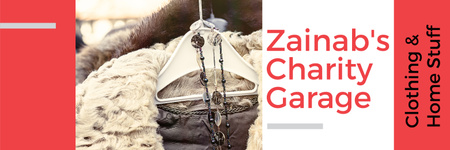 Charity Sale Announcement Clothes on Hangers Twitter Modelo de Design