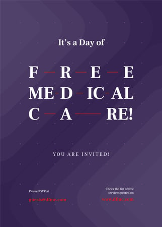 Free Medical Care Day announcement on Purple pattern Invitation Modelo de Design