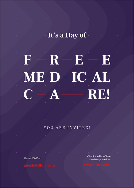 Free Medical Care Day announcement on Purple pattern Invitation Design Template