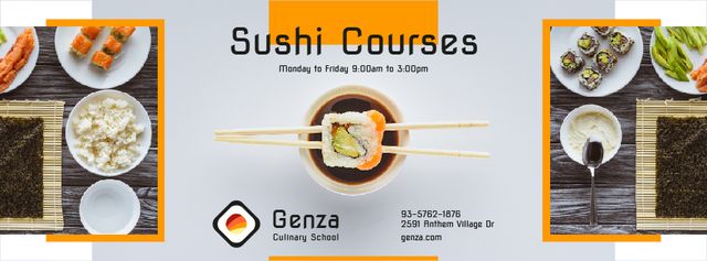 Designvorlage Sushi Courses Ad with Fresh Seafood für Facebook cover