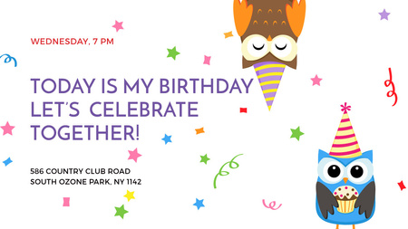 Birthday Invitation with Party Owls Title – шаблон для дизайну