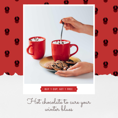 Christmas Offer Hands with Cup and Gingerbread Animated Post Design Template