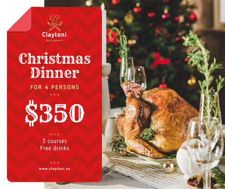 Christmas Dinner whole Roasted Turkey Facebook Design Template