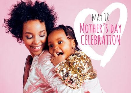 Plantilla de diseño de Happy Mother's Day with Mother holding Little Daughter Postcard 