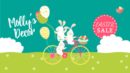 Easter Sale Bunnies on Bicycle with Colored Eggs Full HD video tervezősablon