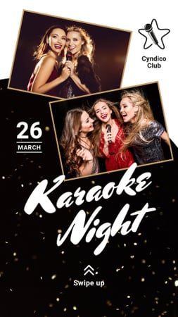 Meninas Convite para Karaoke Club Cantando com Microfone Instagram Story Modelo de Design