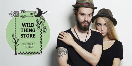 Fashion Store Ad with Young Couple in Black Outfits Image Šablona návrhu