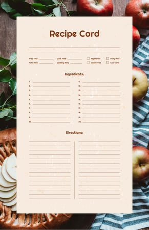 Pie with Fresh Apples and Branches Recipe Card Modelo de Design