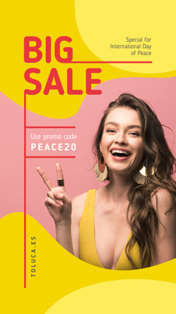 Template di design International Day of Peace Sale Girl Showing Victory Sign Instagram Story