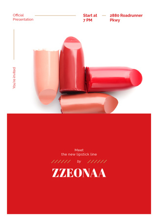 Template di design Set of lipstick pieces for Cosmetics ad Invitation