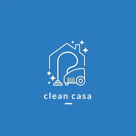 Cleaning Services Ad with Vacuum Cleaner in Blue Logo Tasarım Şablonu
