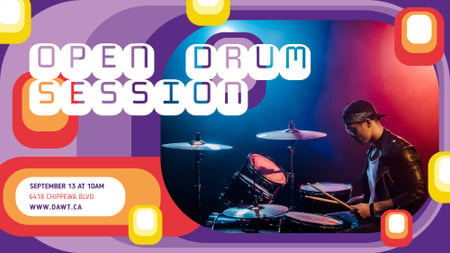 Plantilla de diseño de Concert announcement Musician Playing Drums FB event cover 