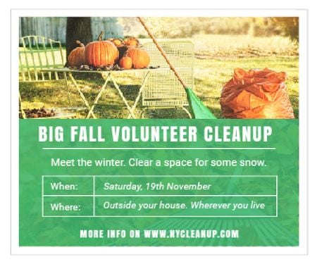 Volunteer Cleanup with Pumpkins in Autumn Garden Large Rectangle Design Template