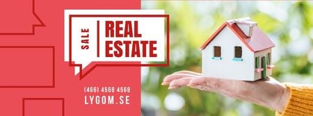Plantilla de diseño de Real Estate Ad with Hand Holding House Model Facebook cover 