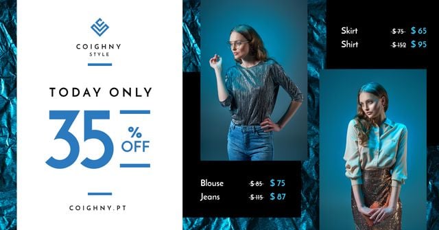 Fashion Sale Stylish Woman in Blue Facebook AD Design Template